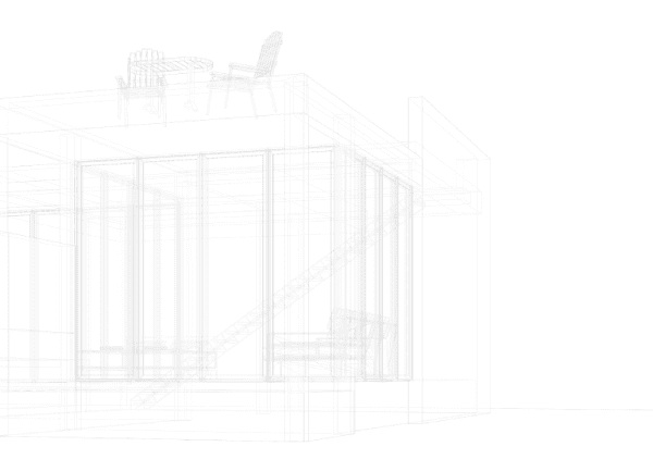 Wireframe model of modern house design.